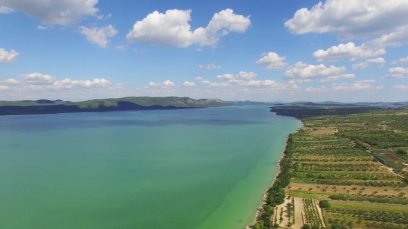 Vransko Lake And Landscape Aerial View, Croatia