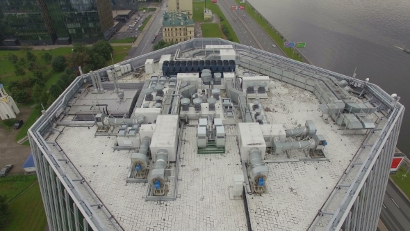 Aerial View Of The Equipment On The Roof a Modern Building