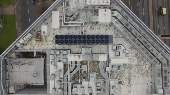 Aerial View Of The Equipment On The Roof a Modern Building