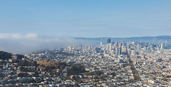 Downtown San Francisco View From Twin Peaks with Fog Wide