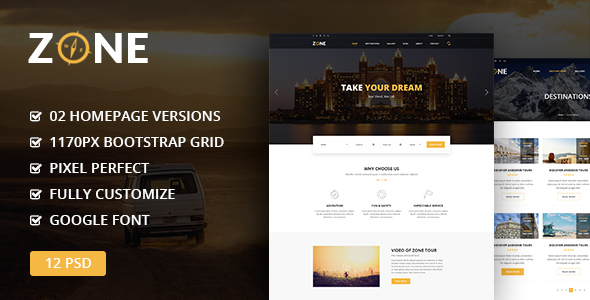 Zone - Tours and Travel PSD Template