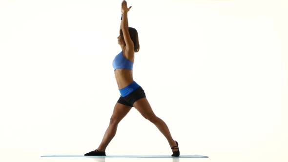 Gymnast Doing Stretching And Turning Torso. White