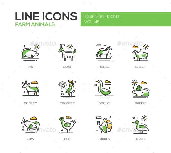 Farm Animals - Line Design Icons Set
