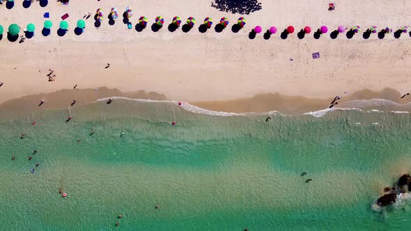 Overhead Aerial View of Colorful Tropical Beach