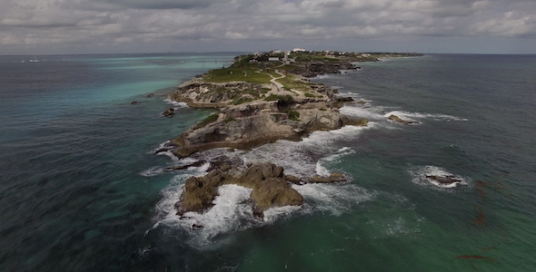 Mexico Island Coast Fly Over 05 with Mayan Temple