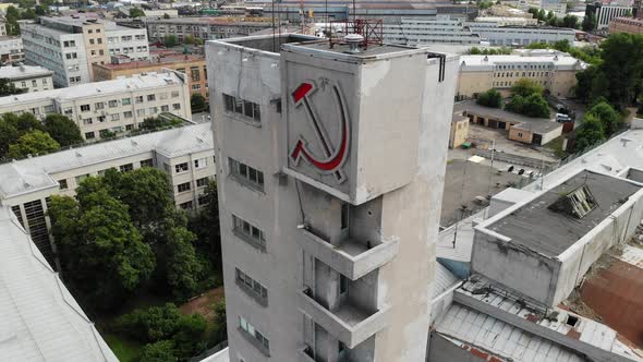 Constructivism Building Red Hammer and Sickle Monument