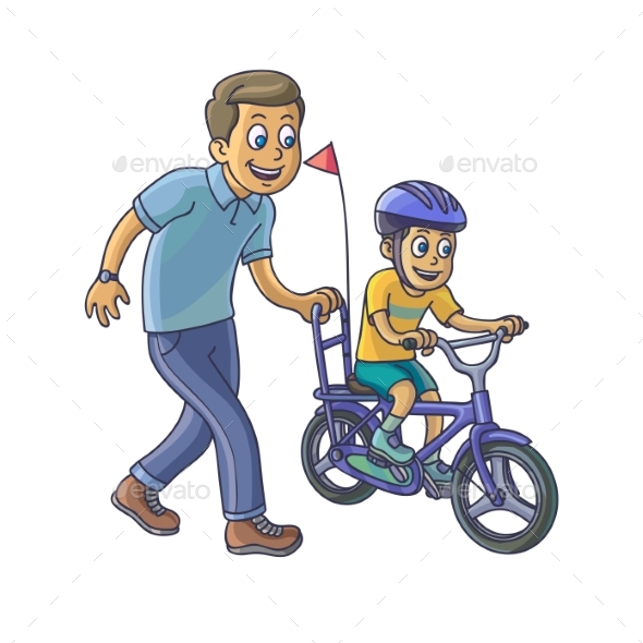 Father Teaches his Little Son to Ride a Bicycle