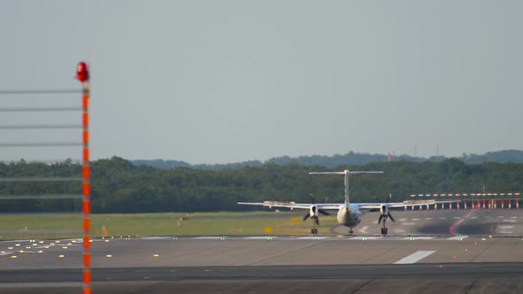 Turboprop Aircraft Decelerating After Landing