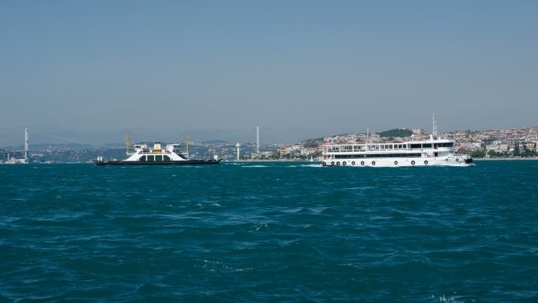 Istanbul. Sea Traffic In Bosphorus Strait.
