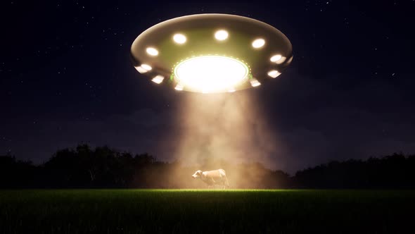 UFO Cow in Retro Style on Light Background