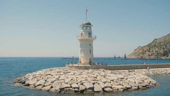 Lighthouse In Alanya, Turkey. Tourist Destination.