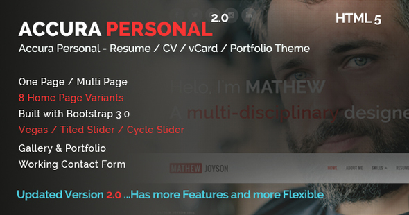 Accura Personal - Resume CV vCard Portfolio Theme