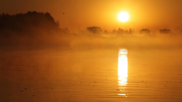 Sunrise On The Lake, Sunrise Over River, Morning Landscape