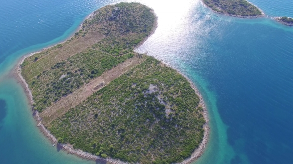 Aerial View Of The Heart Shaped Galesnjak Island On The Adriatic Coast