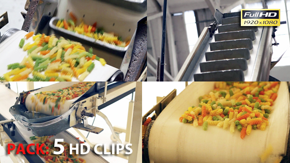 Pasta Conveyor Belt in A Pasta Factory. Pack of 5 Videos.