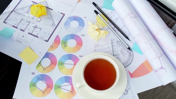 Architect Designer Interior Creative Working Hand Using Colorful Stickers in Office Workplace on