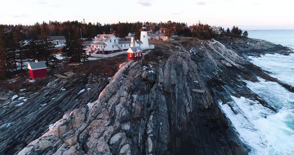 Aerial view of a lighthouse in Camden Maine USA