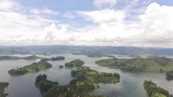 Aerial view of Lake Bunyonyi in Uganda