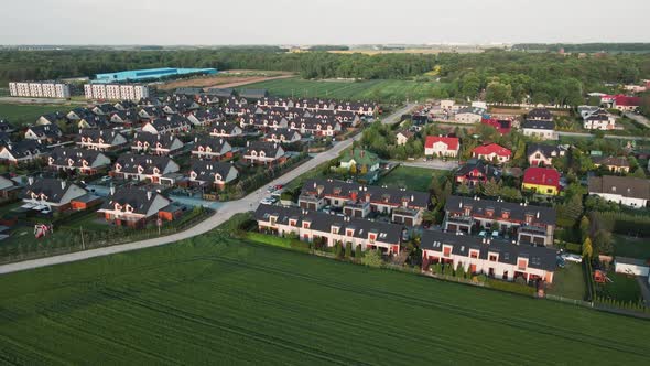 Aerial View of European Suburban Neighborhood with Family Houses