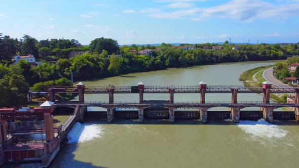 Aerial View Of River's Dam