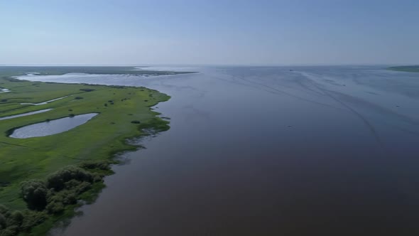 Aerial Panorama of Ilmen Lake and Volkhov River