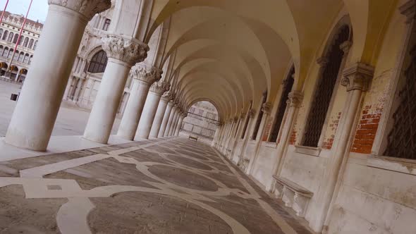 Arched Doge Palace Museum Hall with Ancient Ivory Pillars