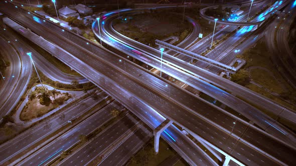 4K : Hyperlapse drone shot over highway multi-level junction road.