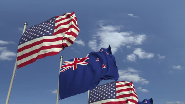 Many Flags of New Zealand and the USA