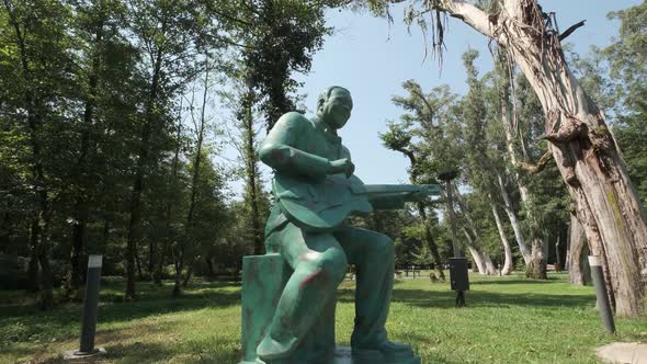 Shekvetili, Georgia - August 7 2020: Monument of B.B. King in Musicians Park - Slider shot