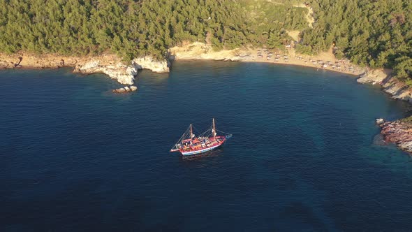 Aerial View of a Tourist Cruise Ship Sailing Near the Greek Island Thassos