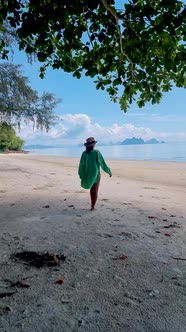 Woman on the Beach of the Tropical Island Naka Island Near Phuket Thailand Woman at a Swing on the