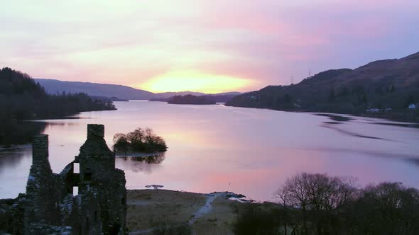 Sunset Over the Ruins of Kilchurn Castle in Scotland