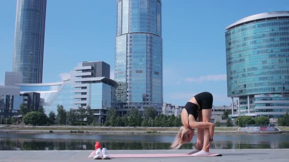 Woman working out in city