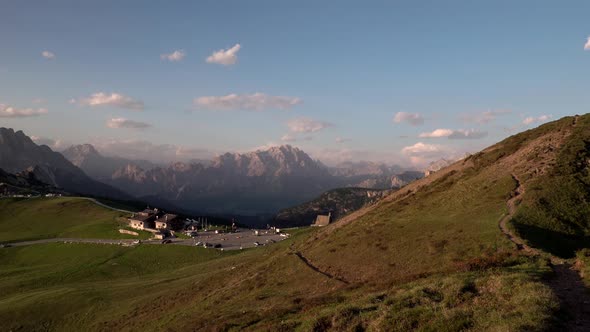 Panoramic View of Sunset in Summer on Passo Giau, Dolomites, Italy