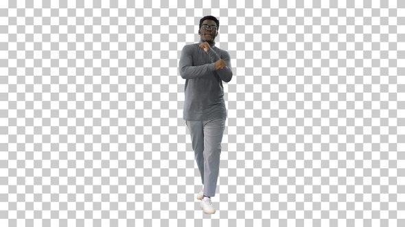 Young african american man in grey clothes, Alpha Channel