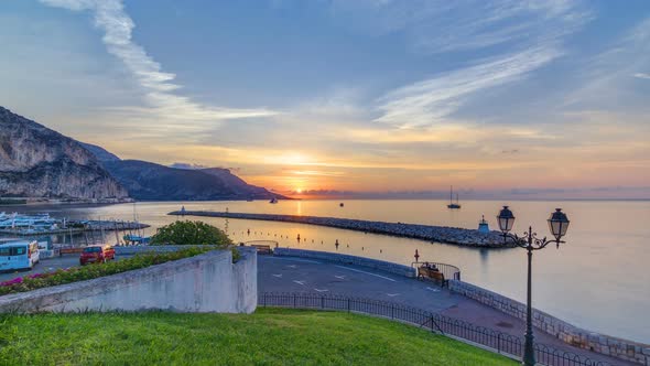 Sunrise View of Sea and Landscape Timelapse From Beaulieu Sur Mer, France.