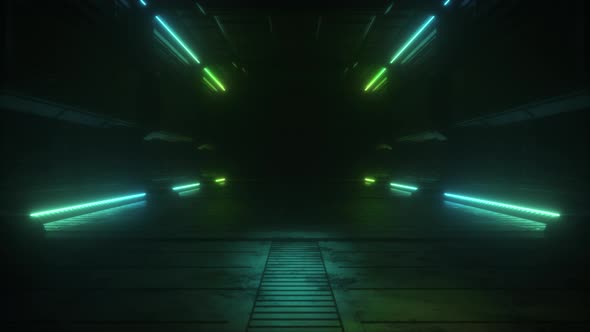 Green Neon Lights Tunnel Futuristic Background
