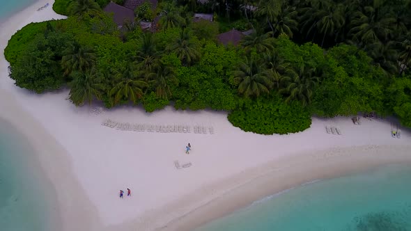 Aerial view scenery of island beach by ocean with sand background