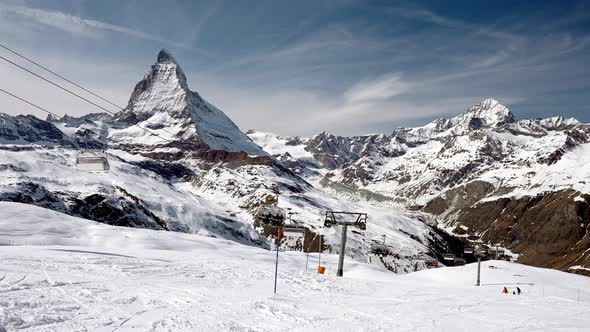 Beautiful Footage of the Famous Zermatt Ski Resort with the Iconic Matterhorn Peak