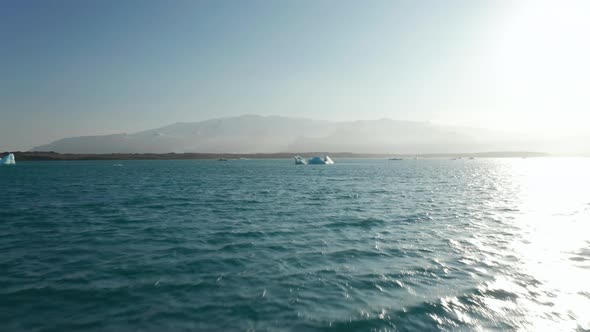 Aerial View of Iceberg Floating on Jokulsarlon Lake in Iceland