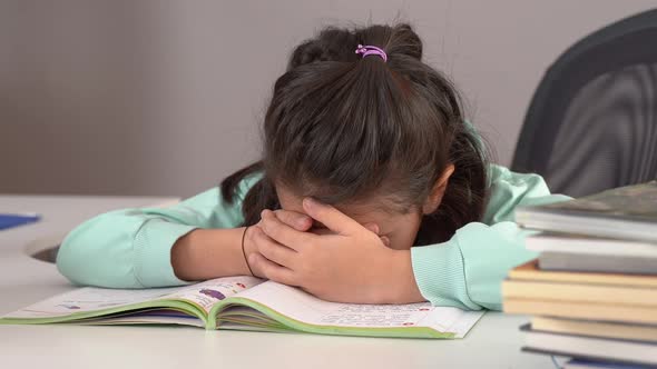 Little boy falls asleep while studying.