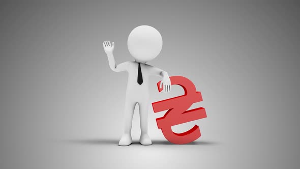 3D Man Waving Hand Leaned To Hryvnia Sign 02 Loop with Alpha alt