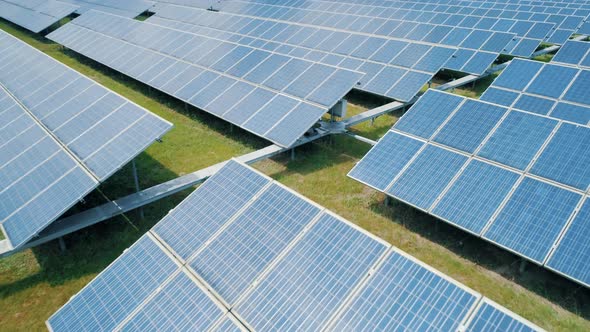 Aerial View of Solar Panels Farm Solar Cell