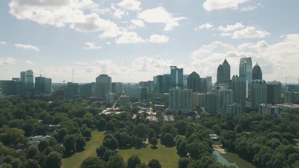 Stunning drone footage of Midtown Atlanta and Piedmont Park on a bright sunny day