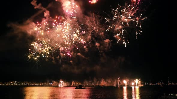 Fireworks at the Cannes Fireworks Festival at night, France