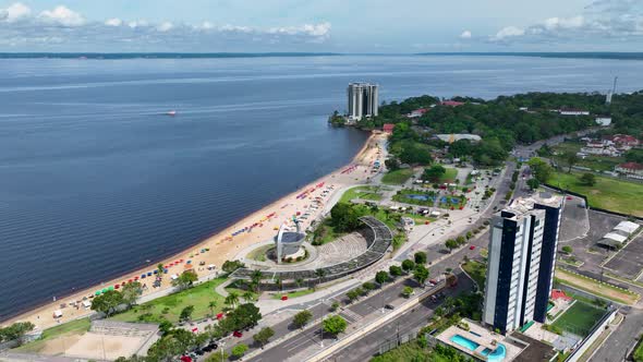 Famous Ponta Negra Beach at downtown Manaus Amazonas Brazil.