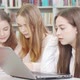 Teenage Girl Using Her Laptop While Studying at the Library with Friends - VideoHive Item for Sale