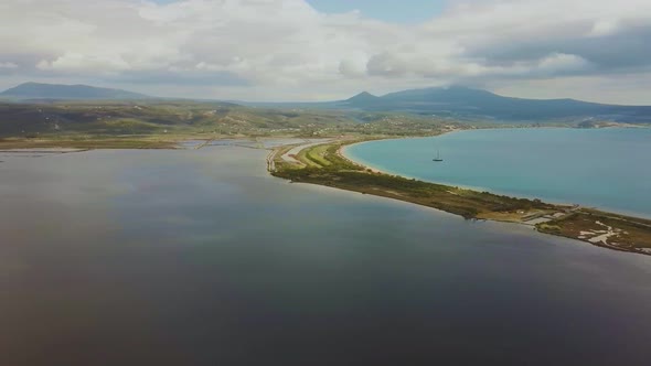 4k aerial drone view footage of Gialova lagoon and Voidokoilia Beach