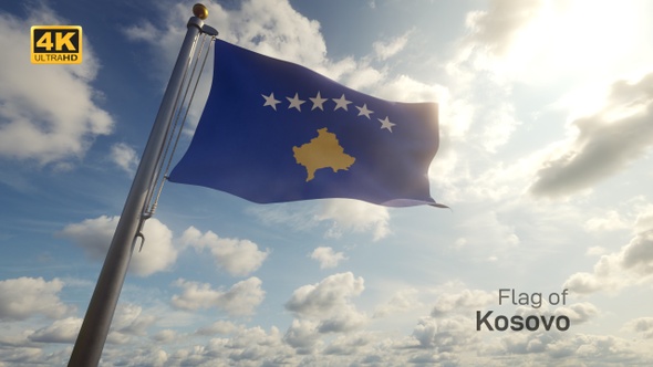 Kosovo Flag on a Flagpole - 4K