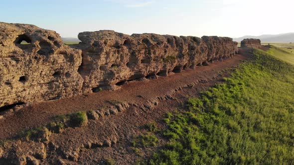 Ruins of Ancient City, Building and Wall From Ancient Times in Treeless Vast Plain of Mongolia